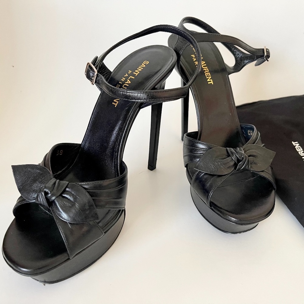 saint laurent black leather bianca bow pumps 38 EU